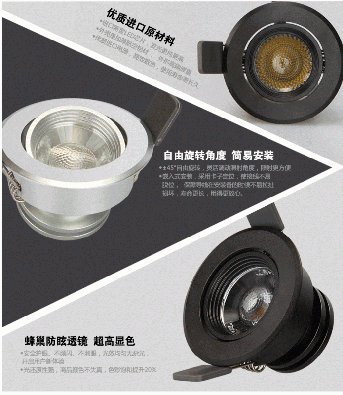 Zoomable LED Spotlight, Mini LED Downlight, Led Ceiling Mounted Spotlight