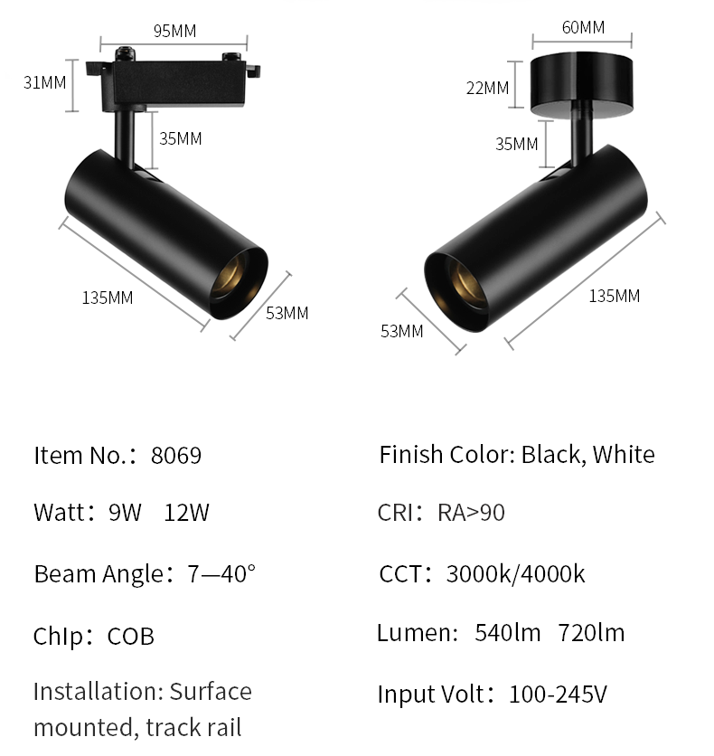 specifications of led track lighting