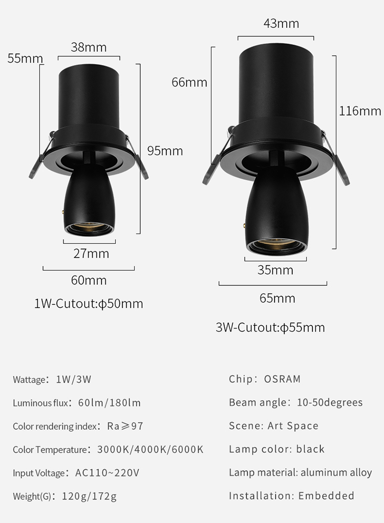 spec of gimbal led downlight